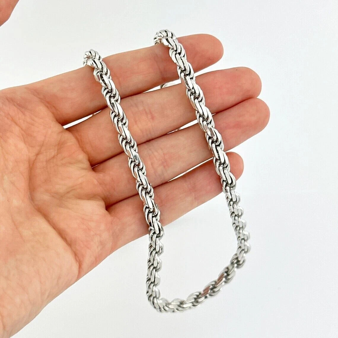 925 Sterling Silver Diamond Cut Rope Chain 5mm Mens Necklace Rhodium Finish