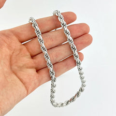 925 Sterling Silver Diamond Cut Rope Chain 5mm Mens Necklace Rhodium Finish