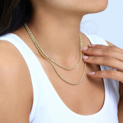 18k Yellow Gold 3mm Diamond Cut Rope Chain Italian Necklace Mens Womens 16"-30"