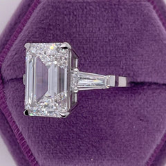 5.35 Ct IGI E VS1 Emerald Cut Lab Grown Diamond Side Baguette Three Stone Ring