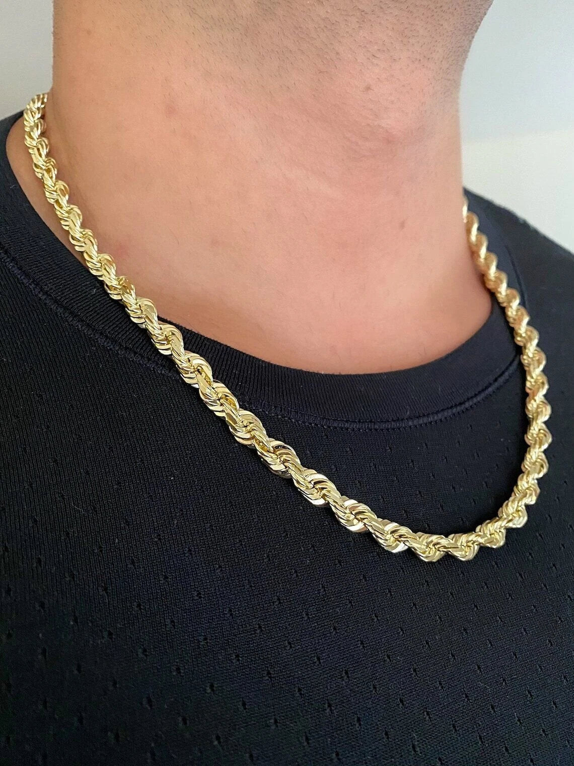14k Yellow Gold Plated Over 925 Sterling Silver Rope Chain Mens Necklace 8mm NEW