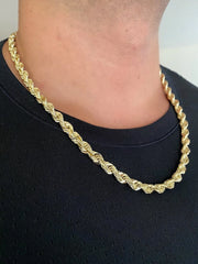 14k Yellow Gold Plated Over 925 Sterling Silver Rope Chain Mens Necklace 8mm NEW