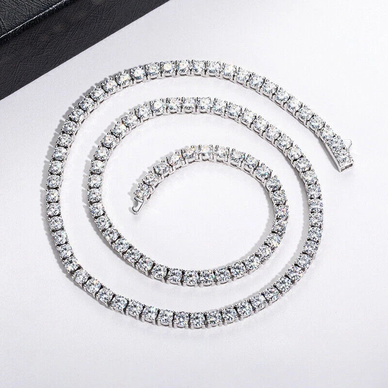 MOISSANITE Tennis Chain Real 925 Silver Necklace 4mm - GRA Certified 16''-24''
