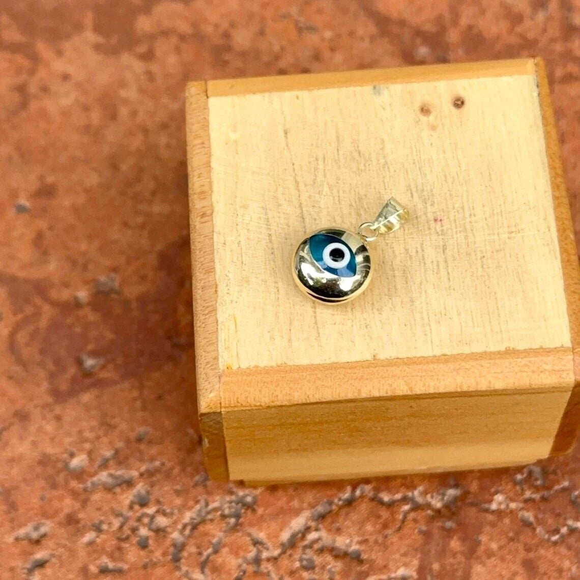 14k Solid Gold Blue Murano Glass Evil Eye Pendant, 14k Gold, Good Luck