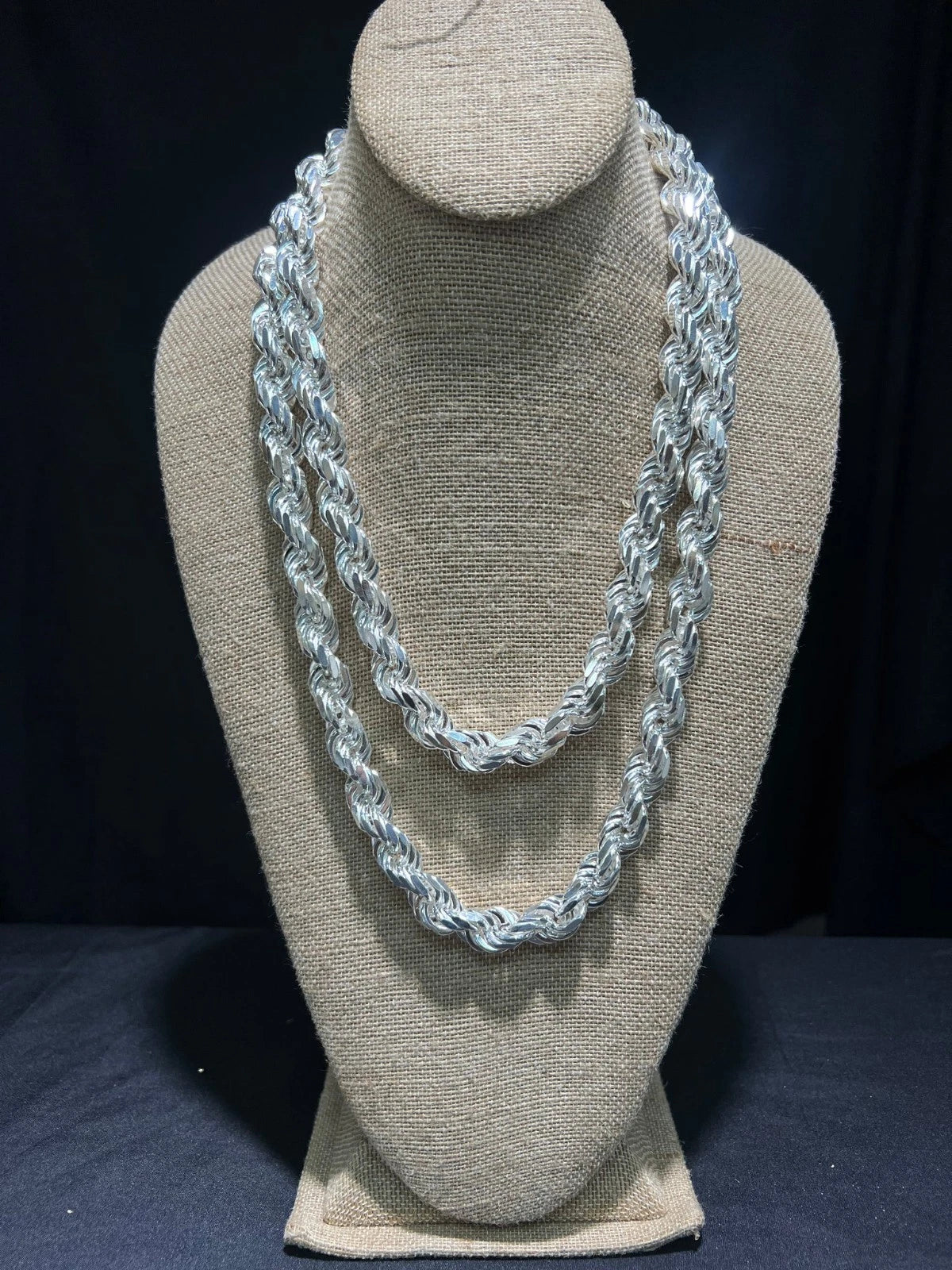 Solid 925 Sterling Silver Italian Rope Chain Mens Necklace 12.50mm - Diamond Cut