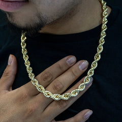 14k Yellow Gold Plated Over 925 Sterling Silver Rope Chain Mens Necklace 9mm