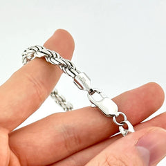 925 Sterling Silver Diamond Cut Rope Chain 5mm Mens Necklace Rhodium Finish
