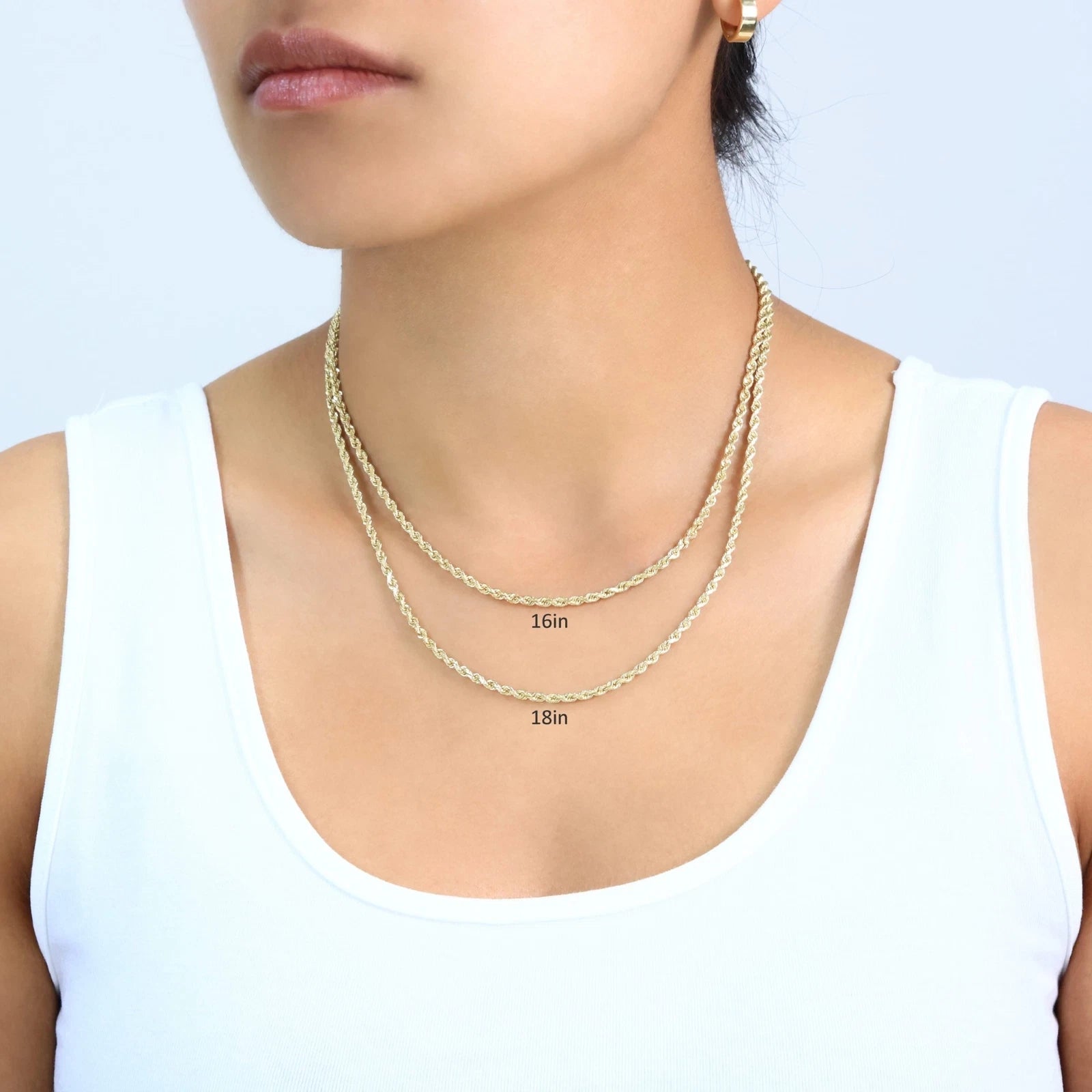 18k Yellow Gold 3mm Diamond Cut Rope Chain Italian Necklace Mens Womens 16"-30"