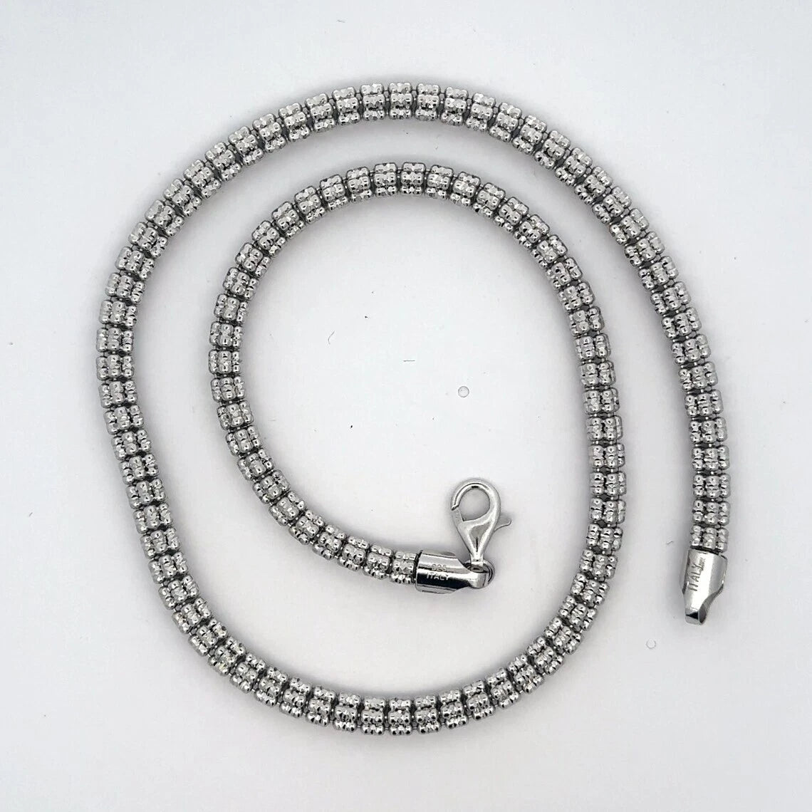 4mm Rhodium Diamond-Cut Ice Link Chain Sterling Silver 925 Italy All S ...
