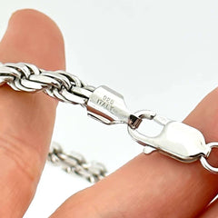 925 Sterling Silver Diamond Cut Rope Chain 5mm Mens Necklace Rhodium Finish
