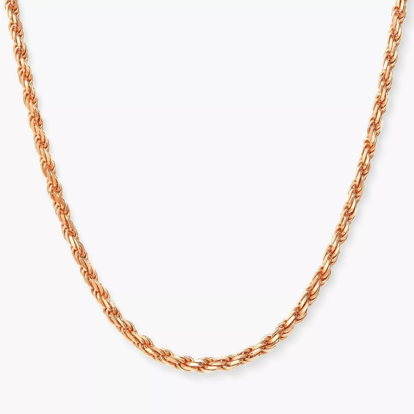14K Rose Gold Plated Over 925 Silver Rope Chain Men's Women's 2mm Italian