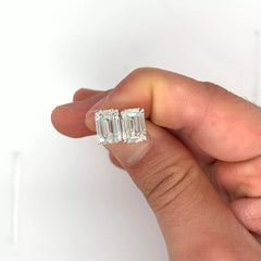4 Ct Basket Set Emerald Cut E VVS2 Lab Grown Diamond Stud Earrings 14K Gold IGI
