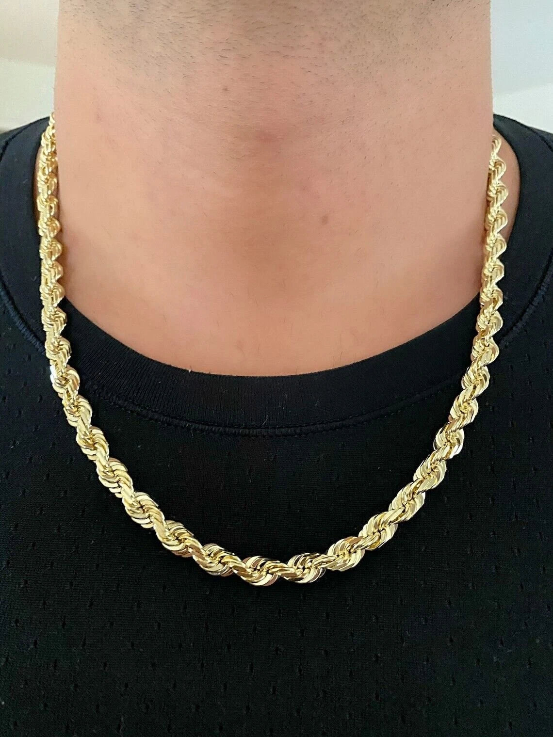 14k Yellow Gold Plated Over 925 Sterling Silver Rope Chain Mens Necklace 8mm NEW
