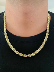 14k Yellow Gold Plated Over 925 Sterling Silver Rope Chain Mens Necklace 8mm NEW