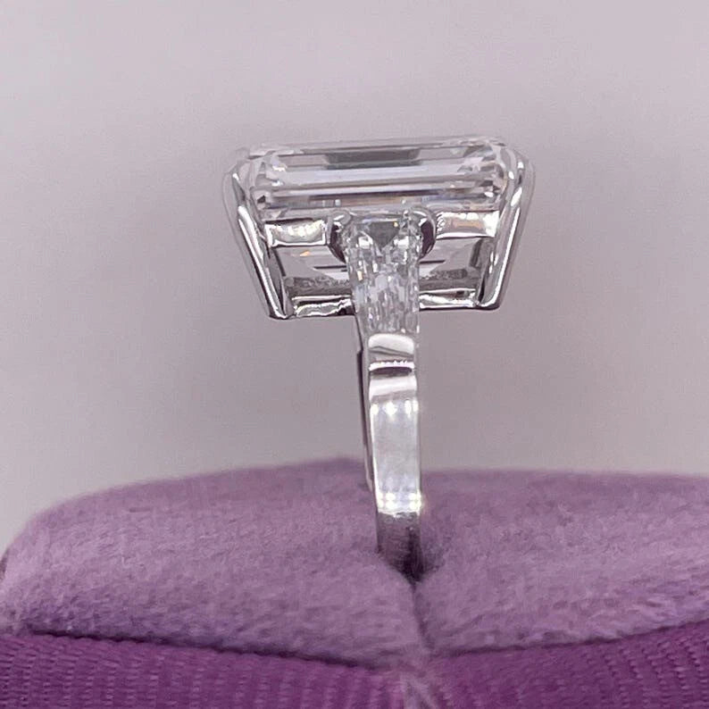 5.35 Ct IGI E VS1 Emerald Cut Lab Grown Diamond Side Baguette Three Stone Ring