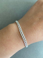 925 Sterling Silver 4MM Double Link Charm Bracelet Chain Men Women 7'' 8'' 9''