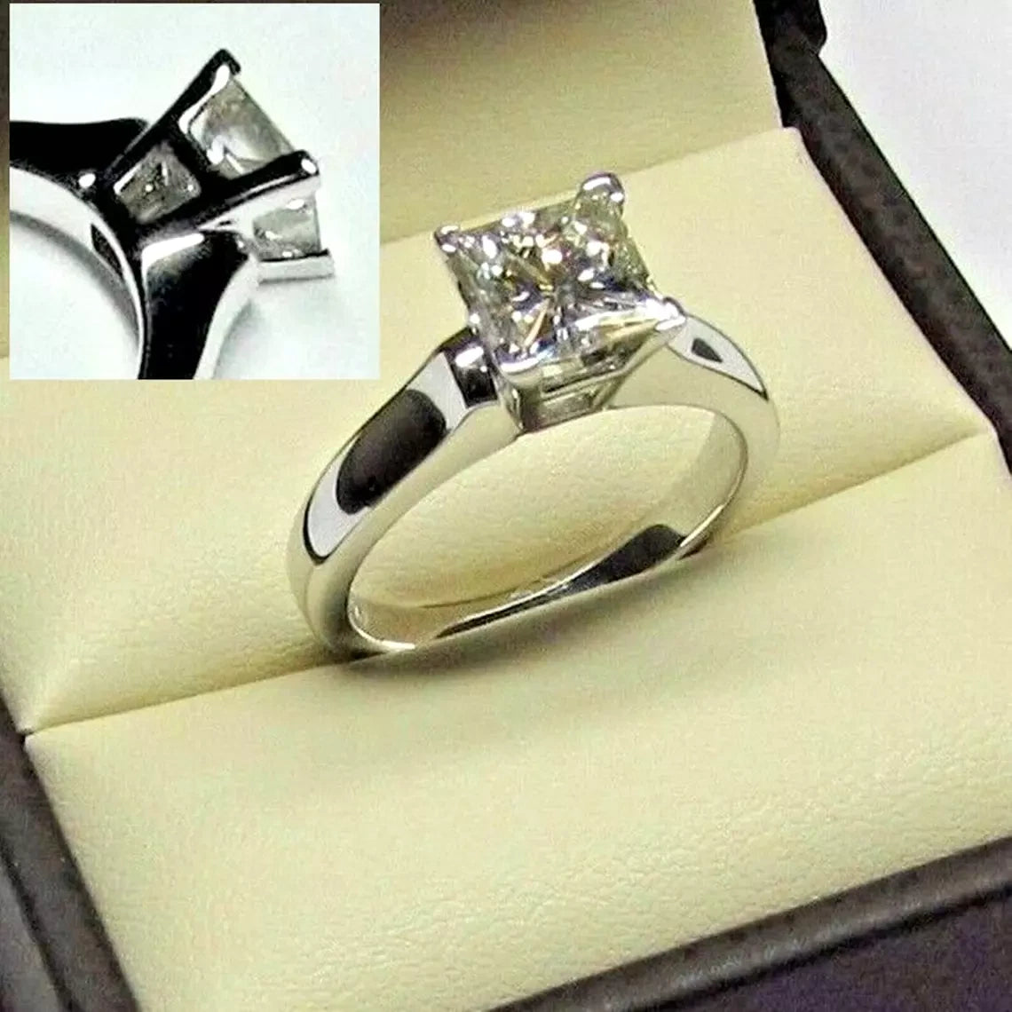 IGI Certified 2 Ct Princess Cut Lab Grown Diamond Solitaire Ring 14k Gold, D VS1