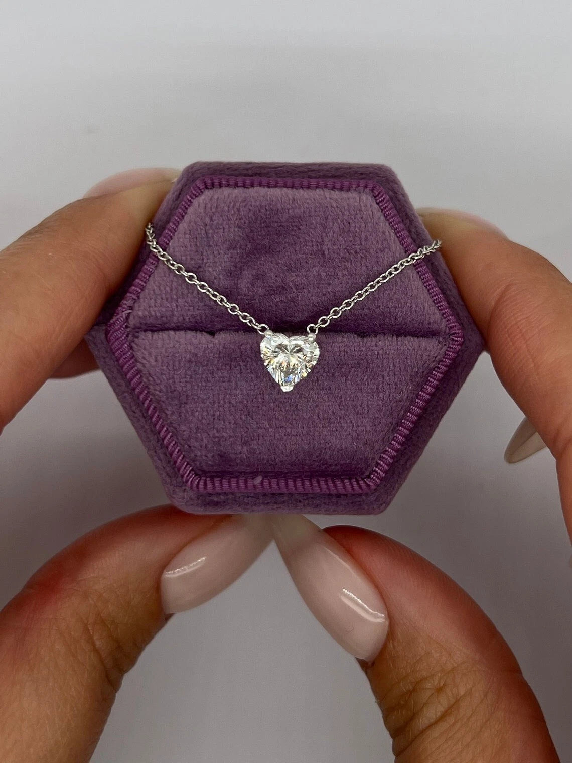 IGI Lab Grown Diamond E VS1 2.00 Carat Heart Cut Lab Grown Floating Necklace 14k