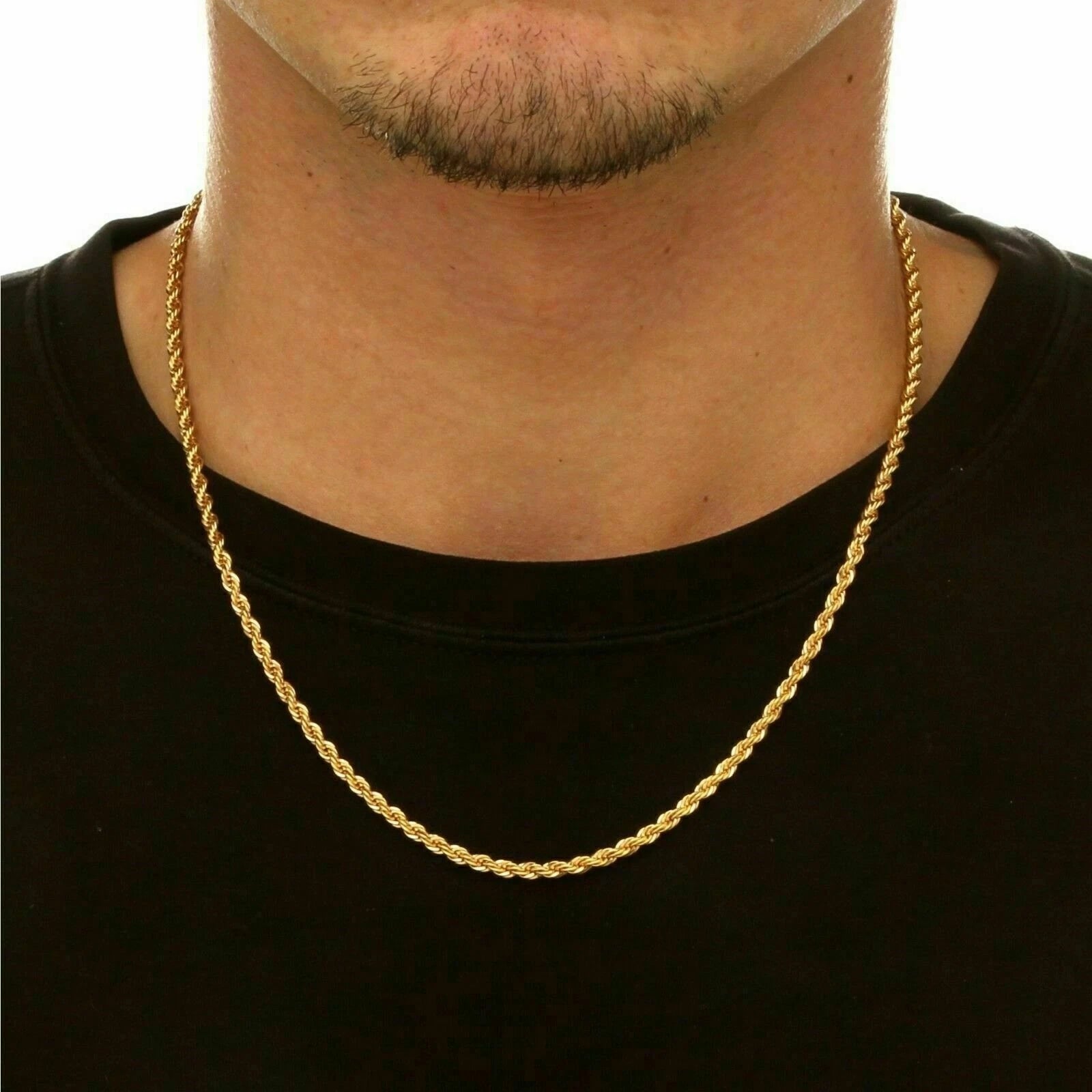 14k Gold Plated Over 925 Sterling Silver Italian Rope Chain Diamond-Cut 2.00mm