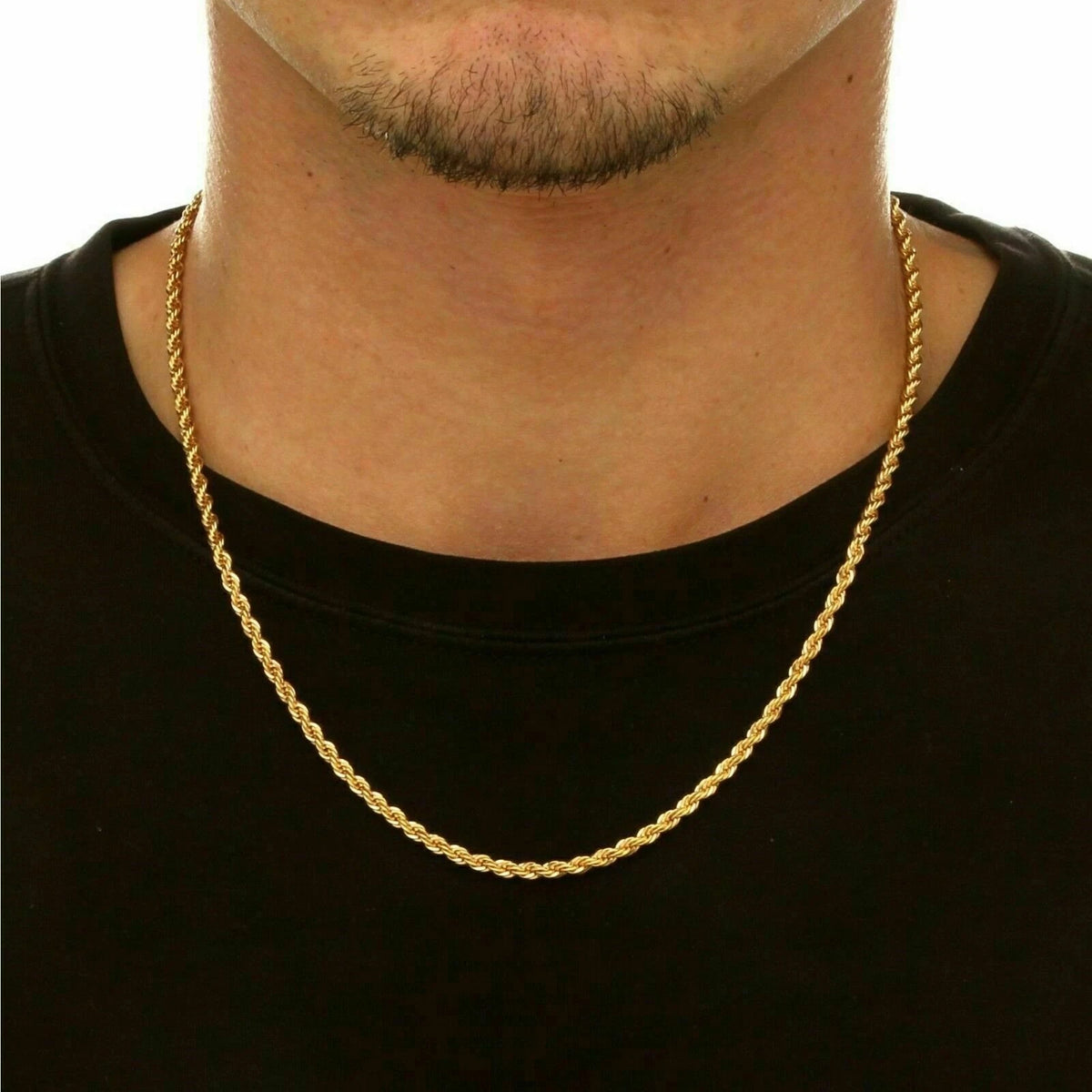 14k Gold Plated Over 925 Sterling Silver Italian Rope Chain Diamond-Cut 2.00mm