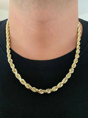 14k Yellow Gold Plated Over 925 Sterling Silver Rope Chain Mens Necklace 8mm NEW