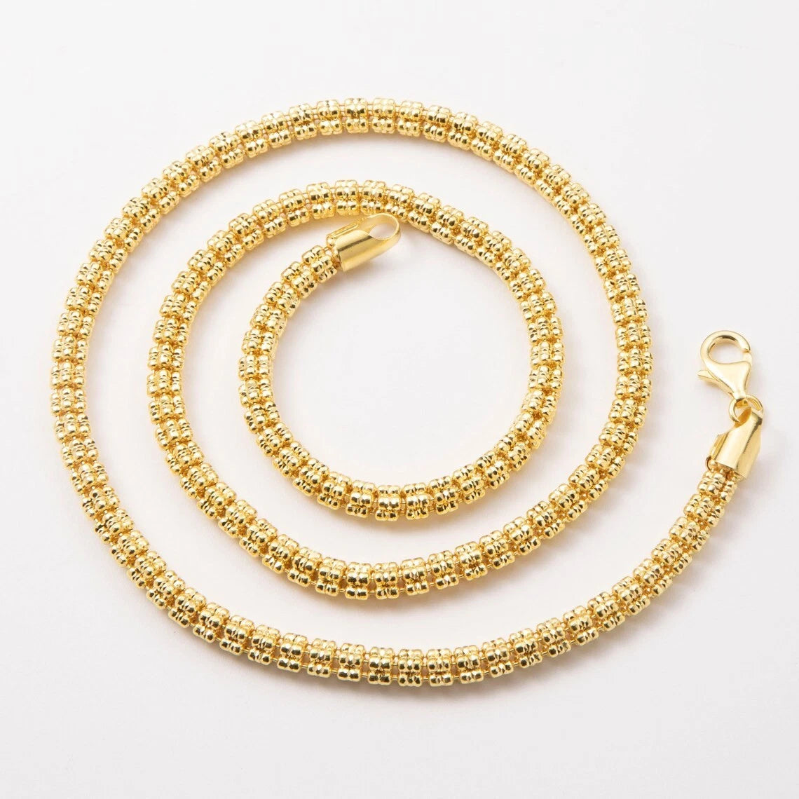 4mm 14k Yellow Gold Diamond-Cut Ice Link Chain Sterling Silver 925 Italy