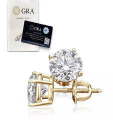 Moissanite Screw Back 14k Gold Solitaire Stud Earrings GRA Certified D/VVS1
