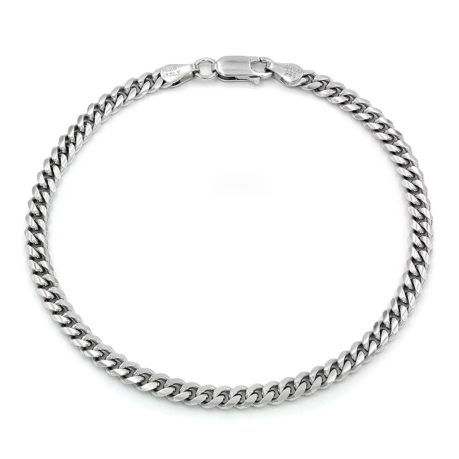 925 Sterling Silver 4mm Rhodium Miami Cuban Curb Bracelet Anklet 8" 9'' Italy