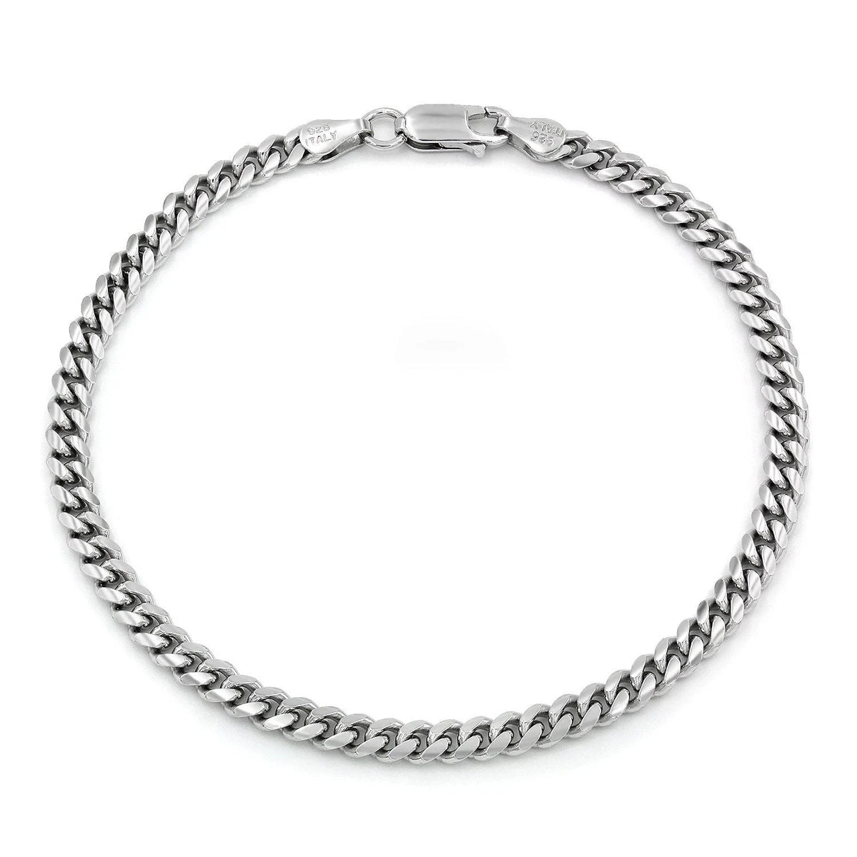 925 Sterling Silver 4mm Rhodium Miami Cuban Curb Bracelet Anklet 8" 9'' Italy