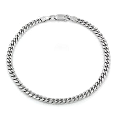 925 Sterling Silver 4mm Rhodium Miami Cuban Curb Bracelet Anklet 8" 9'' Italy