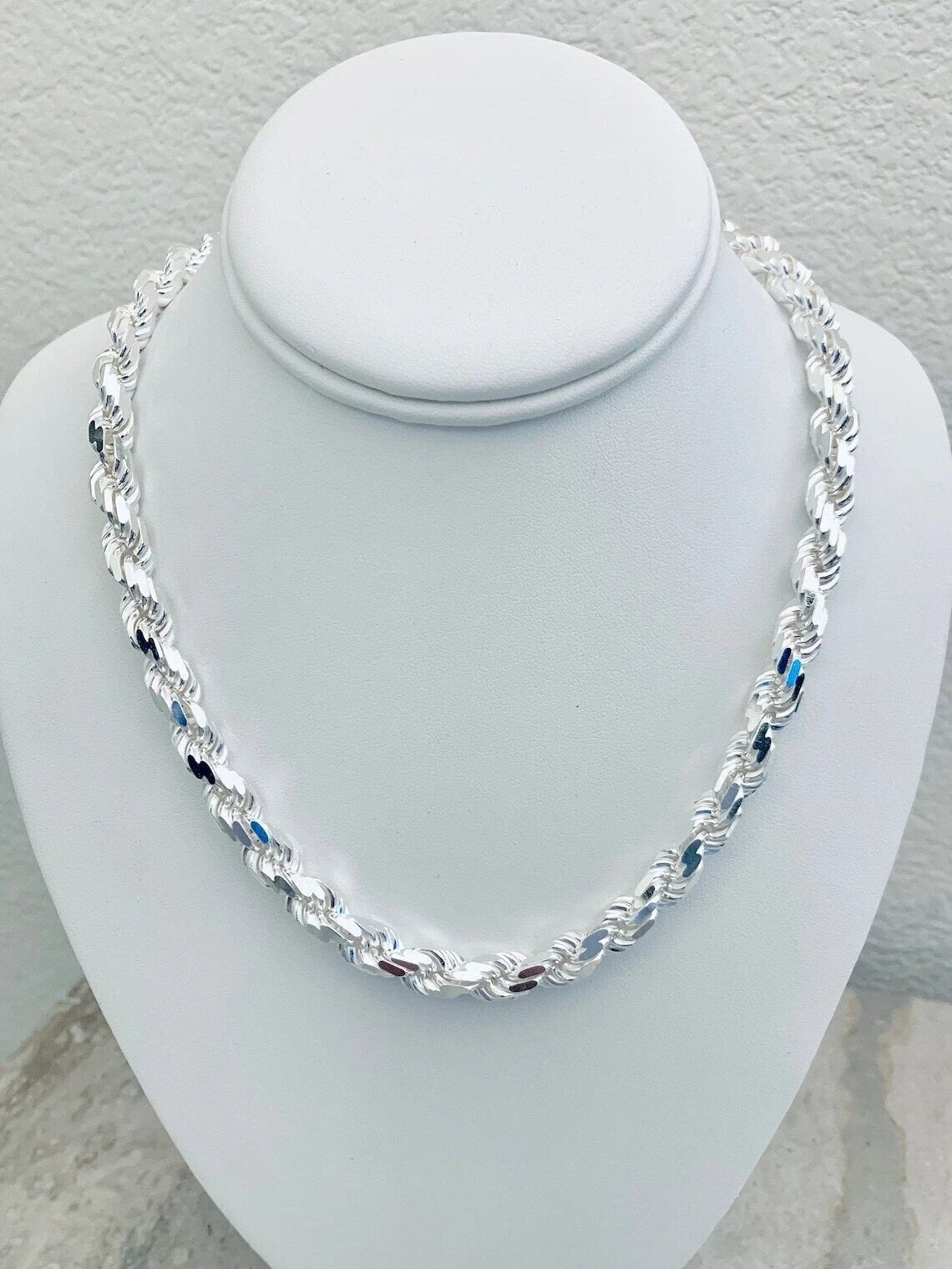 Solid 925 Sterling Silver Italian Rope Chain Mens Necklace 8mm 