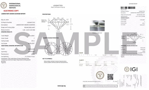 Lab Grown 2.00 Ct Round Cut D Color VS1 Clarity STONE IGI Certified DIAMOND