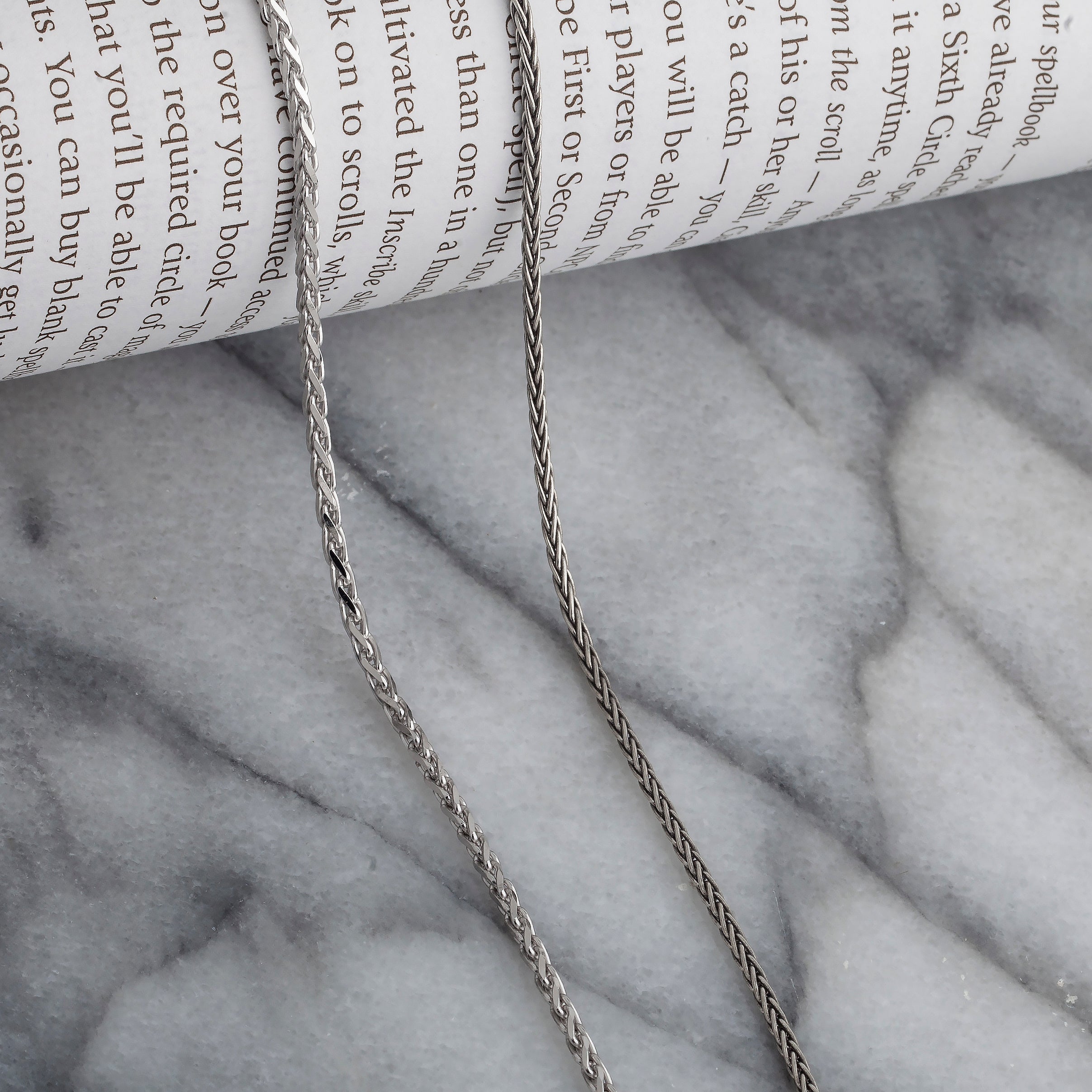 925 Sterling Silver 1.5mm Spiga Wheat Diamond Cut Rhodium Chain