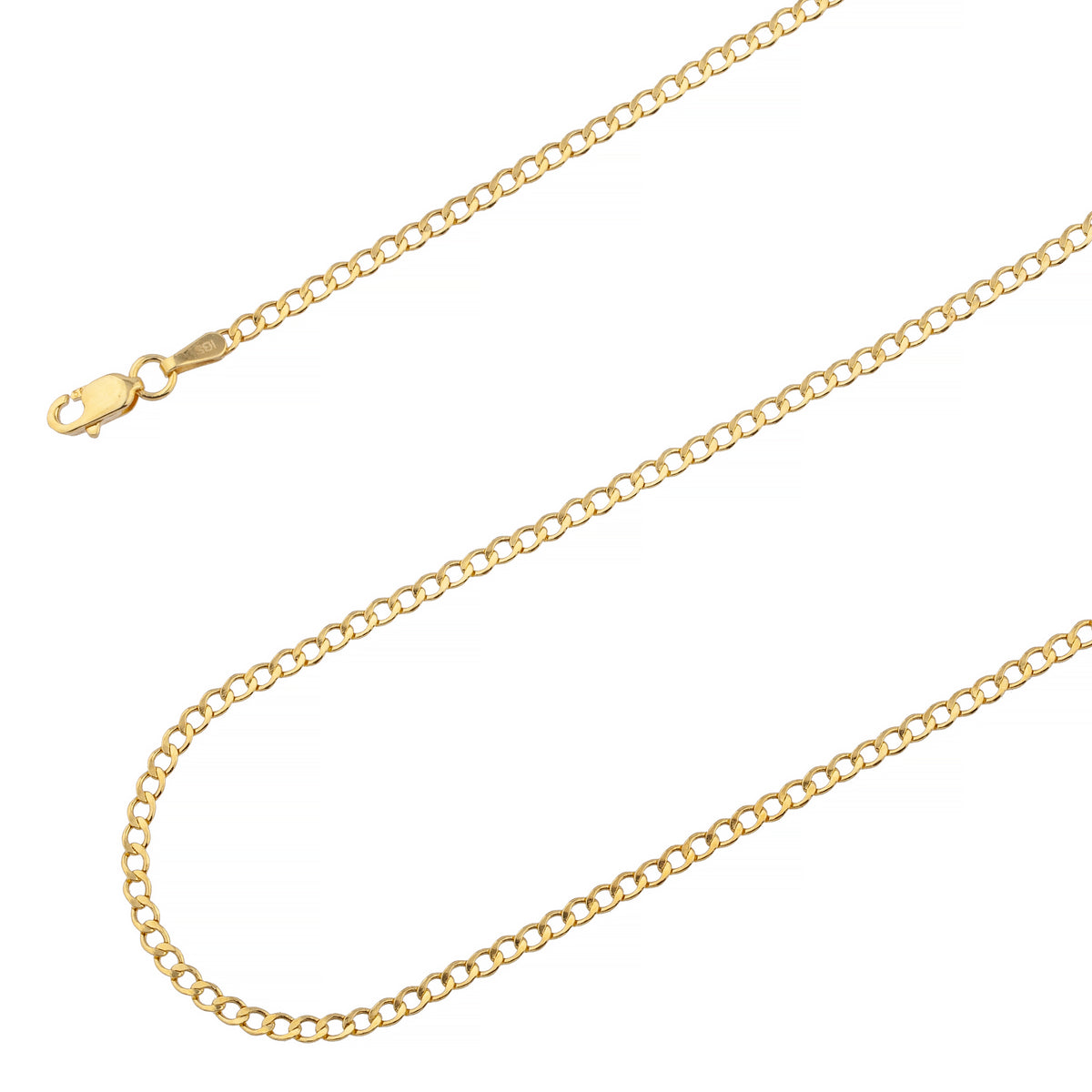 14K Yellow Gold 2.5mm Hollow Cuban Curb Link Chain