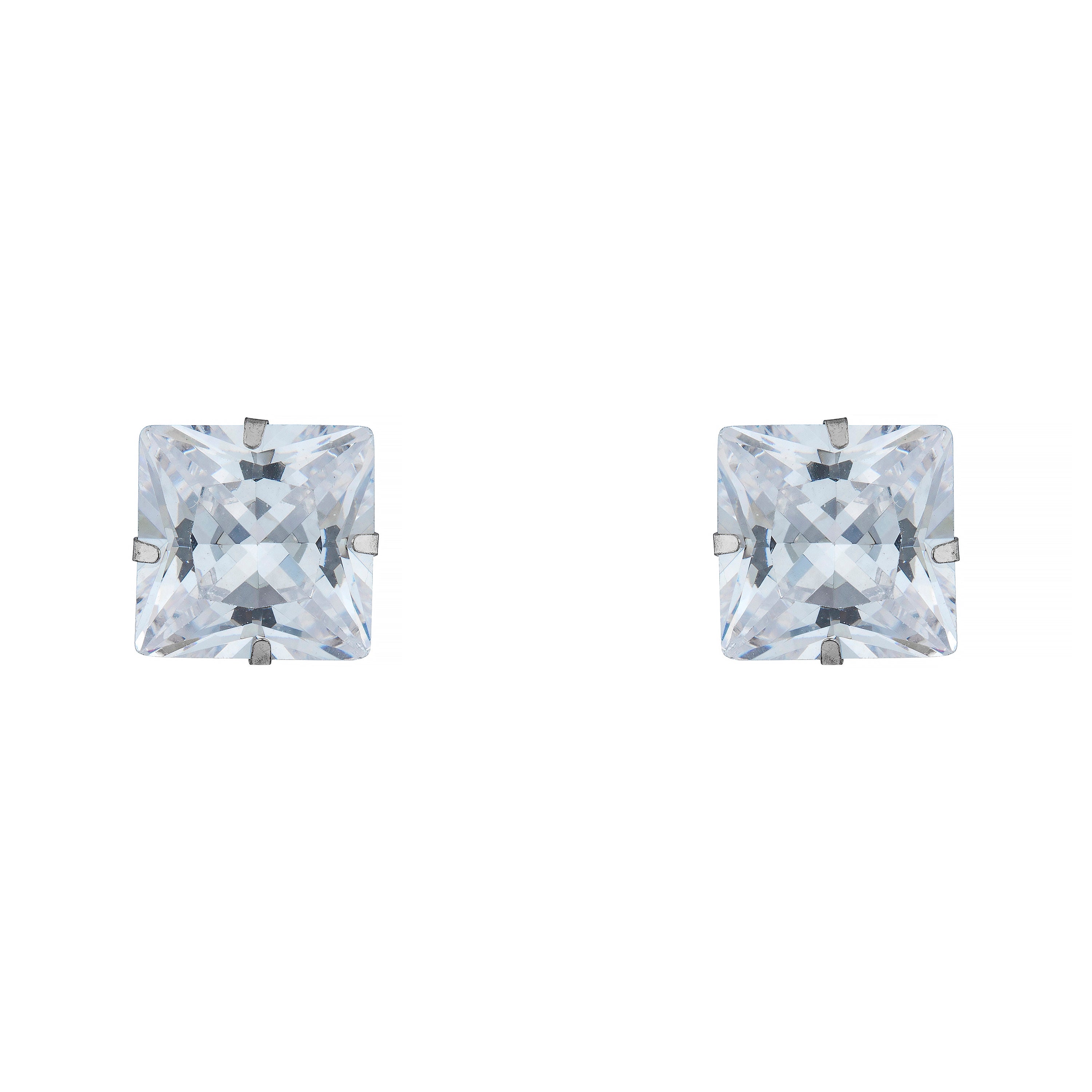 14k White Gold Princess Cut Martini Setting Studs