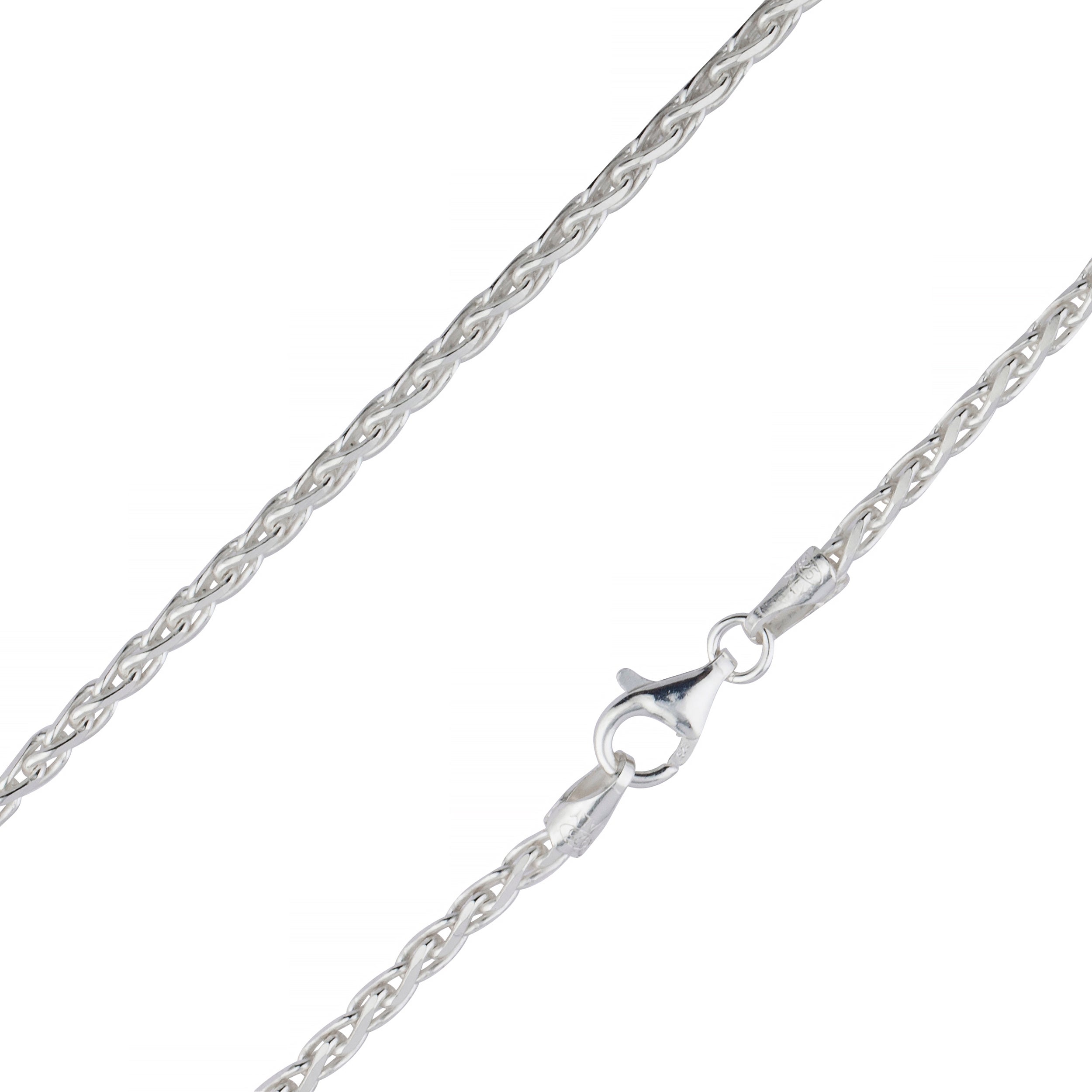 925 Sterling Silver 2.5mm Spiga Wheat Diamond Cut Chain