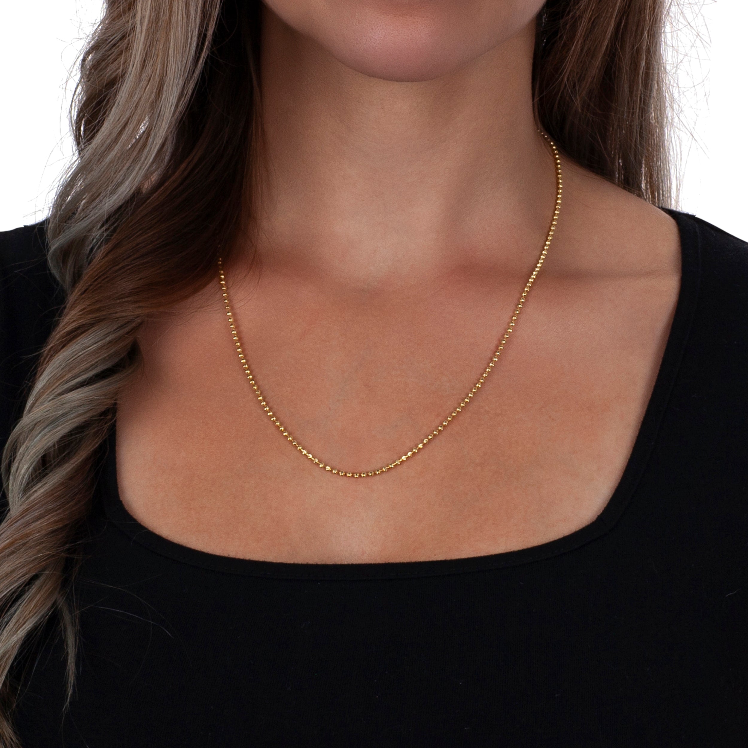 925 Sterling Silver 2mm Moon Cut Bead Ball Gold Plated Chain
