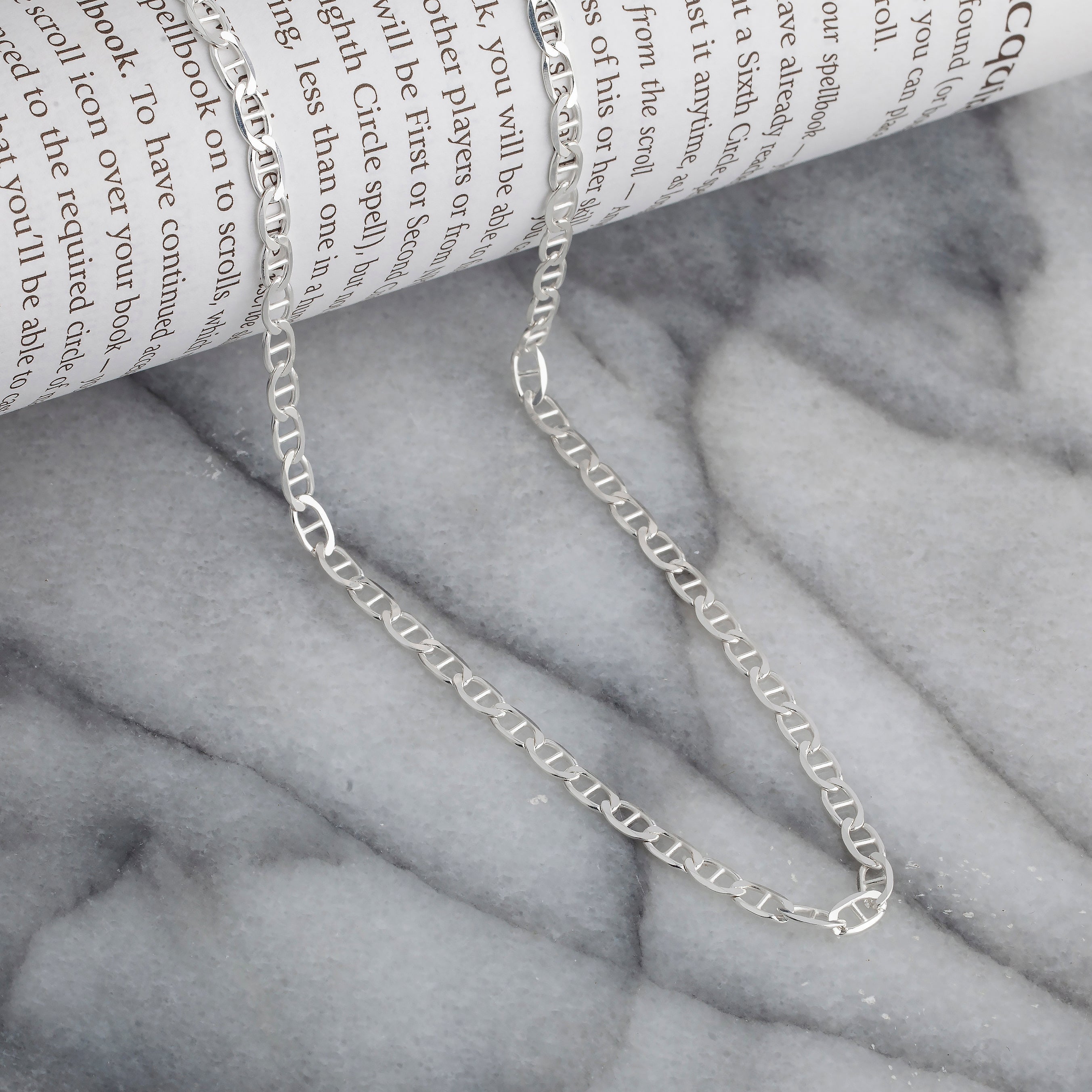 925 Sterling Silver 3.5mm Flat Mariner Gucci Chain