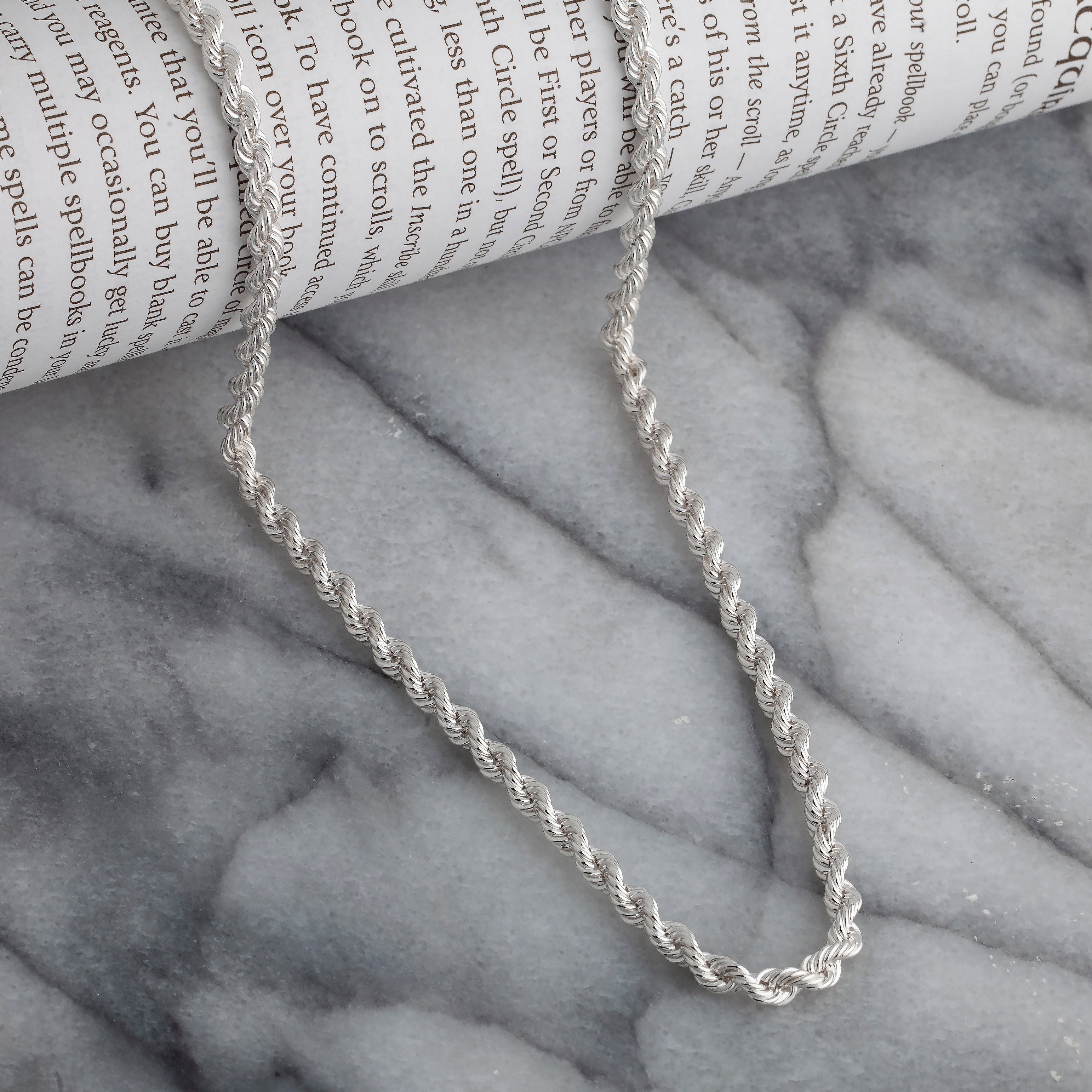 925 Sterling Silver 3.5mm Rope Diamond Cut Chain