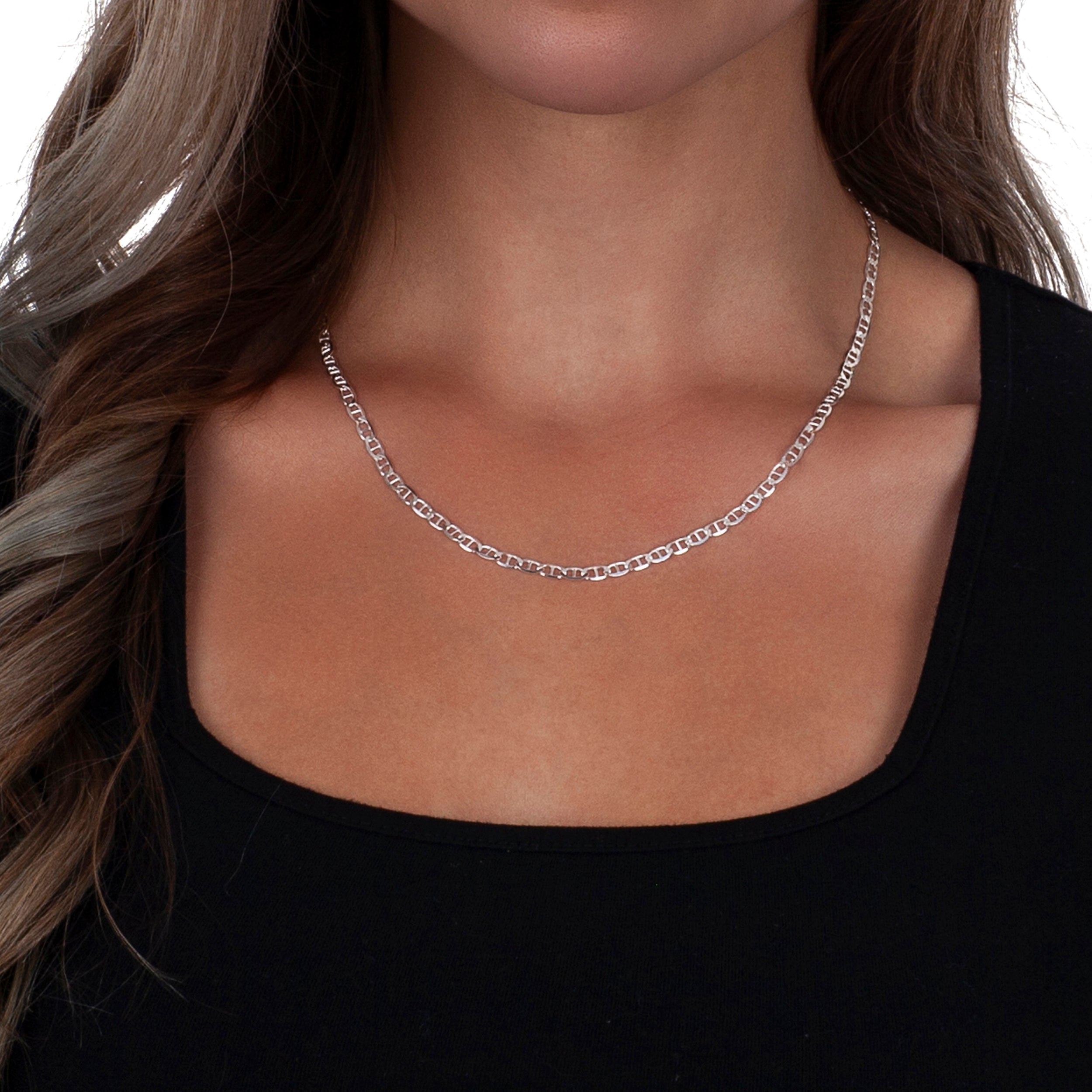 925 Sterling Silver 3.5mm Flat Mariner Gucci Chain