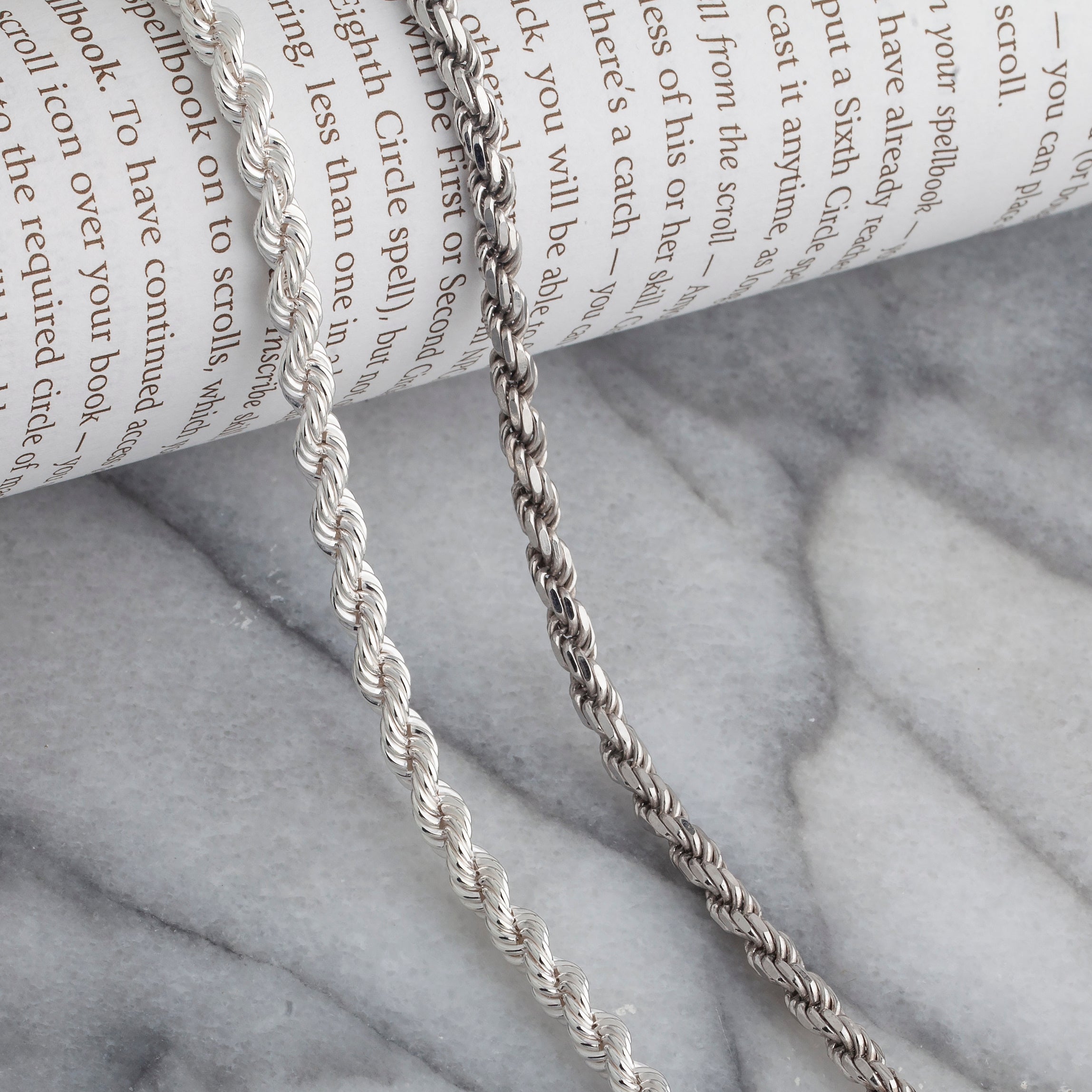925 Sterling Silver 3.6mm Solid  Rope Diamond Cut Silver Chain