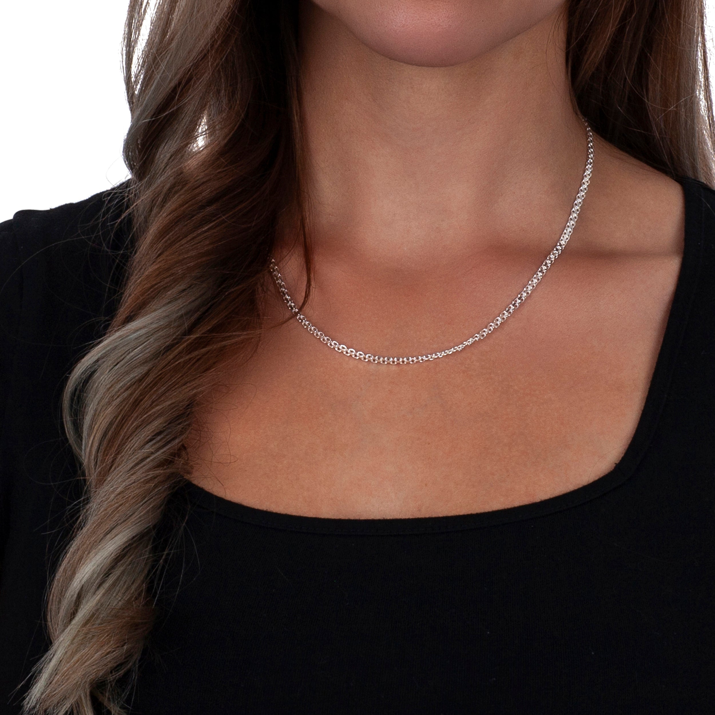 925 Sterling Silver 3mm Flat Bismark Chain