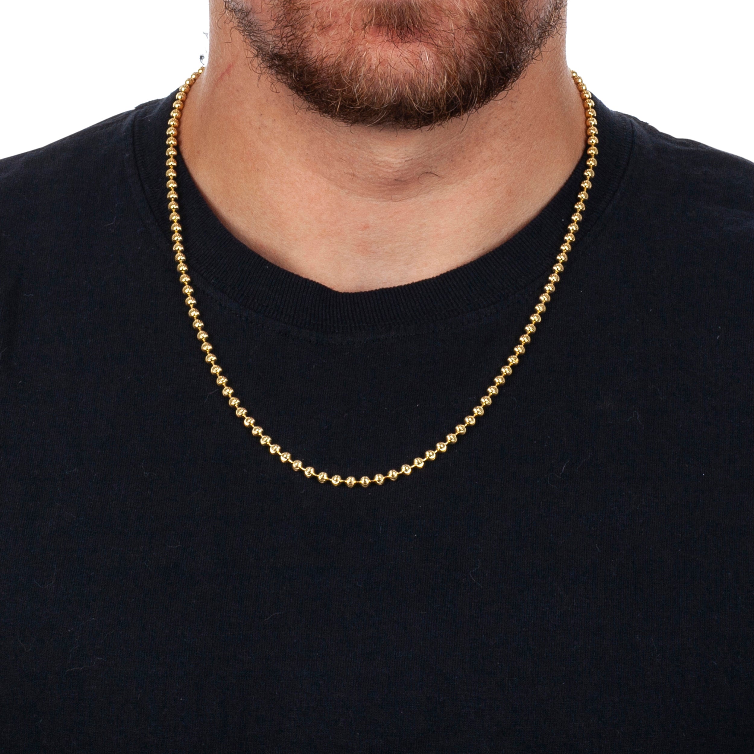 925 Sterling Silver 4mm Moon Cut Bead Ball Gold Plated Chain
