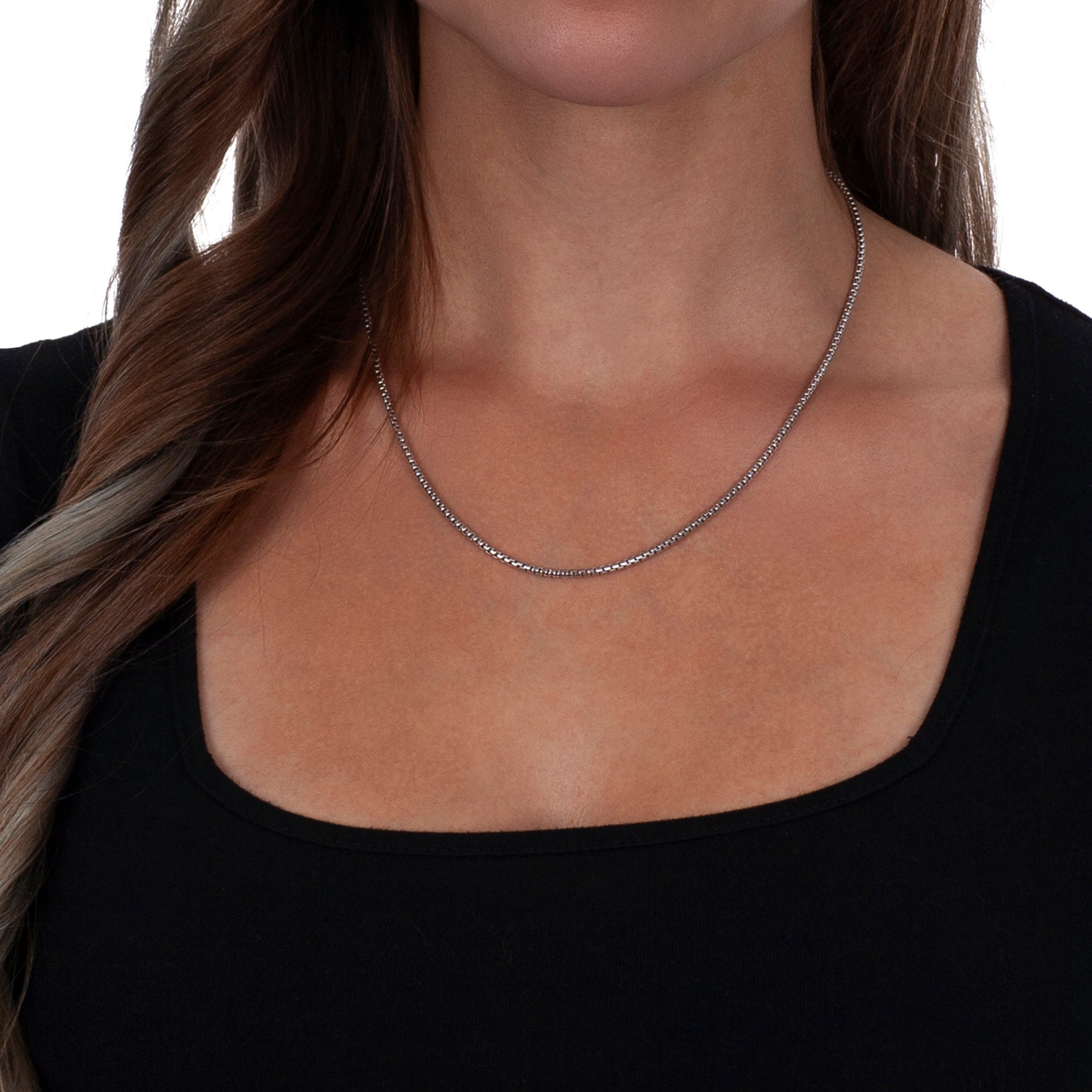 925 Sterling Silver 2.1mm]] Round Box Venetian Rhodium Chain