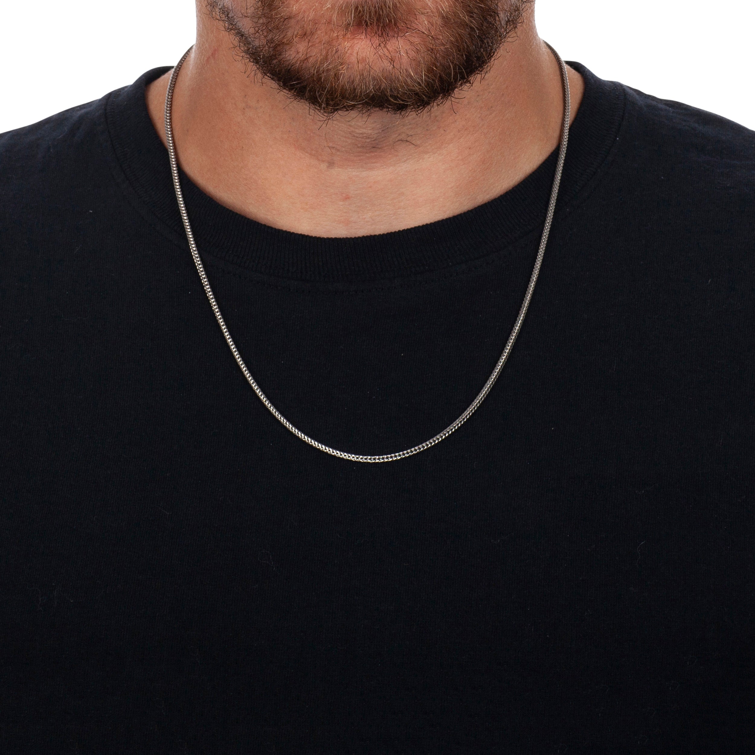 925 Sterling Silver 2.1mm Franco Foxtail Oxidized Chain