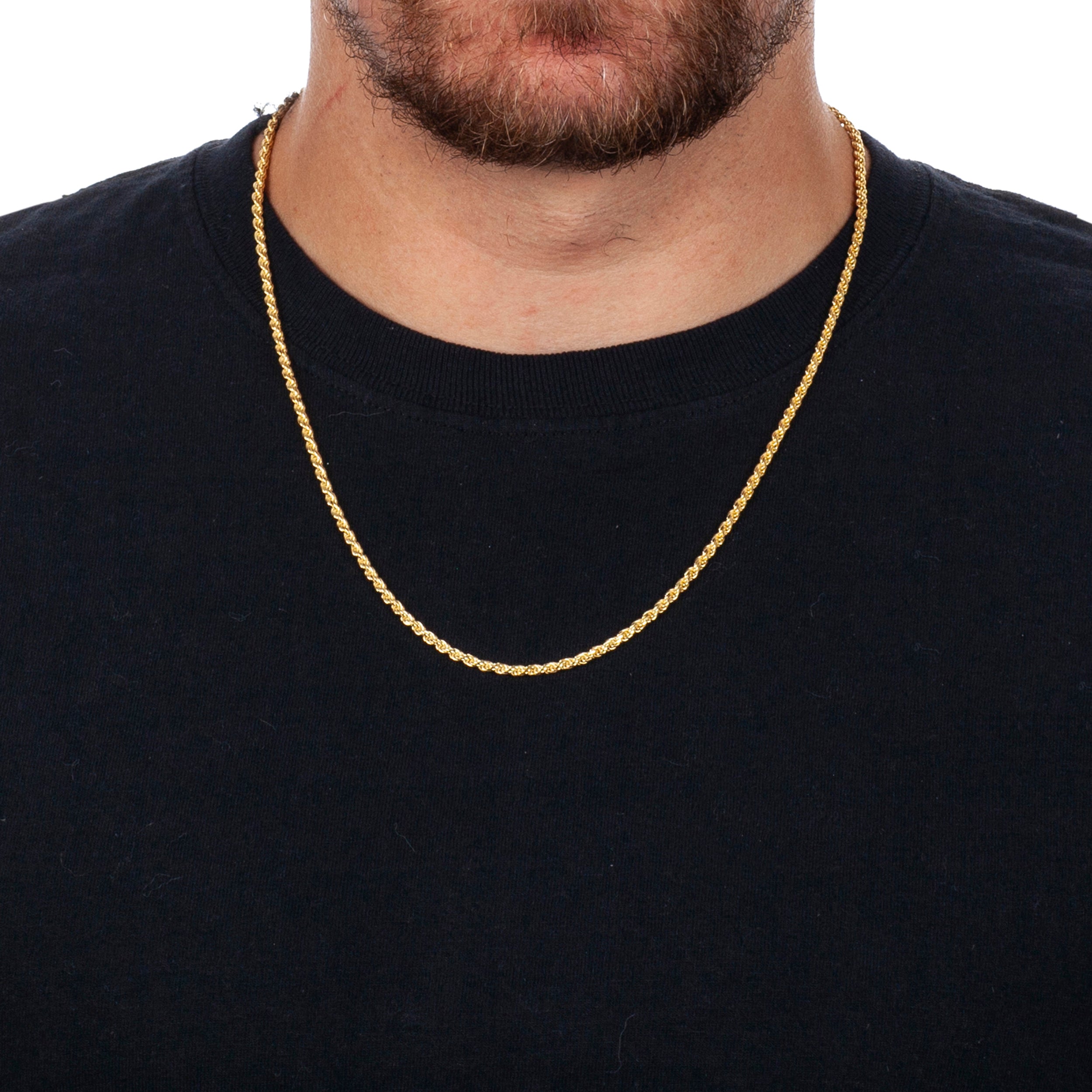 925 Sterling Silver 2.7mm Solid Rope Diamond Cut Gold Plated Chain