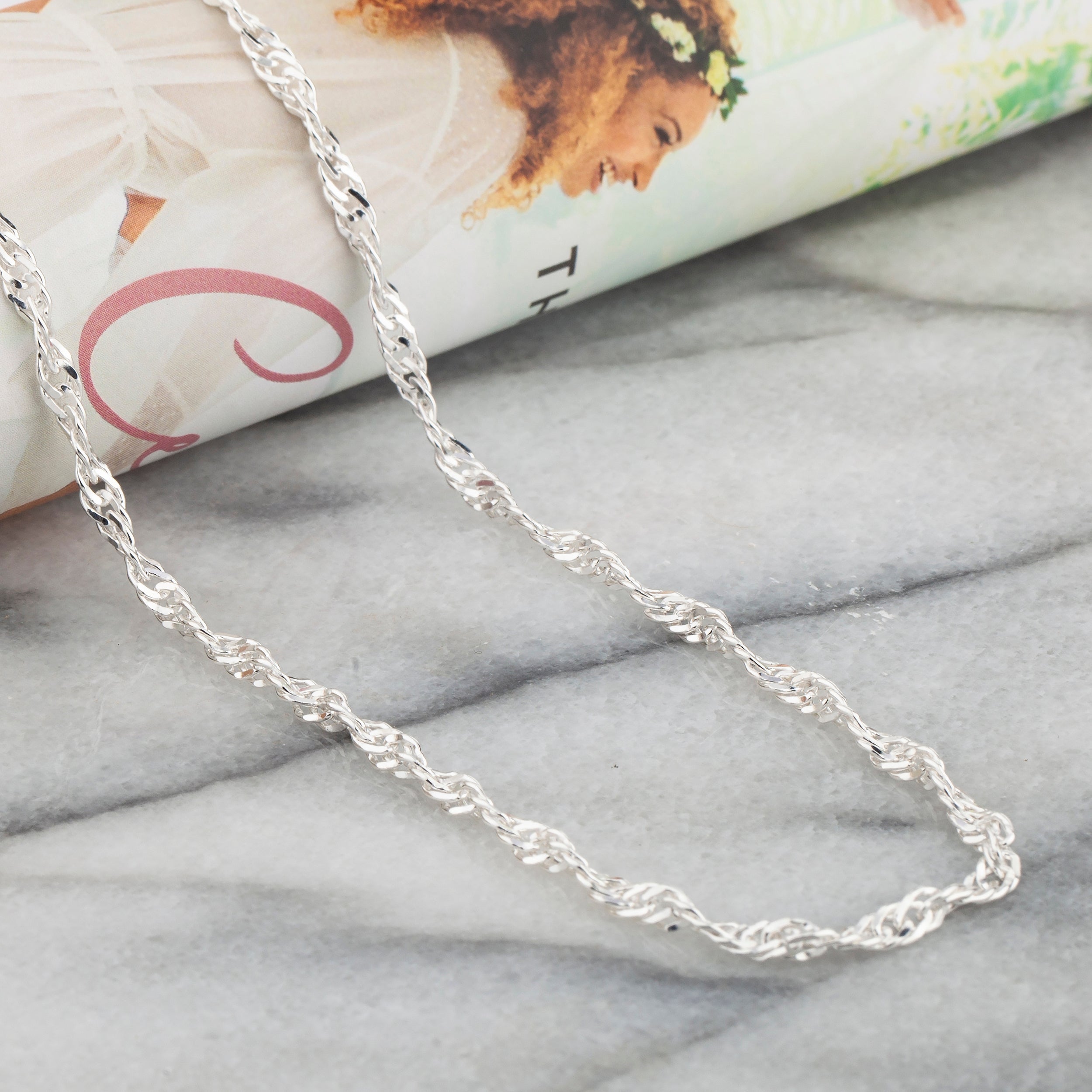925 Sterling Silver 3.2mm Singapore Twisted Link Chain