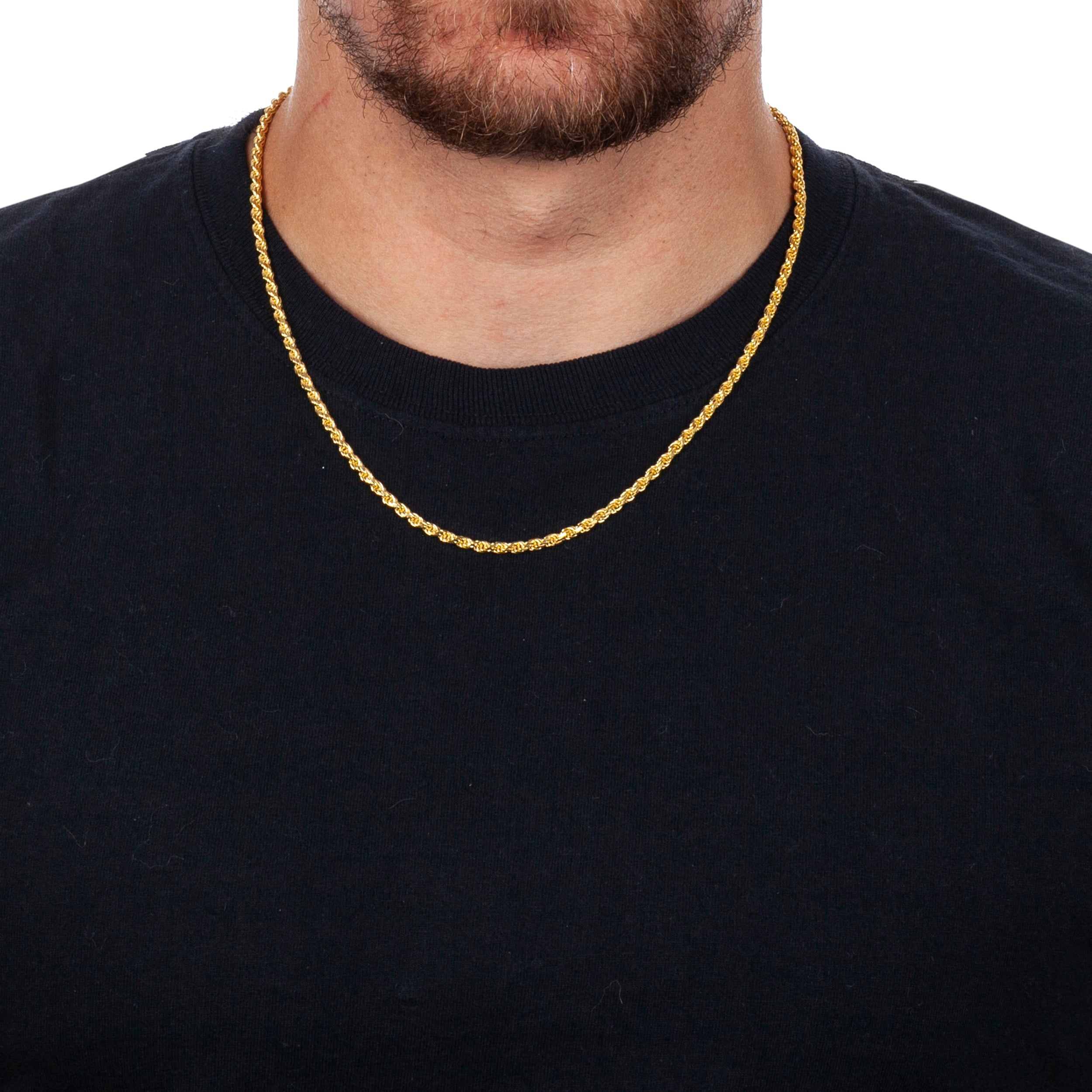 925 Sterling Silver 3.2mm Solid  Rope Diamond Cut Gold Plated Chain