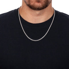 925 Sterling Silver 3.5mm Solid  Rope Diamond Cut Rhodium Chain