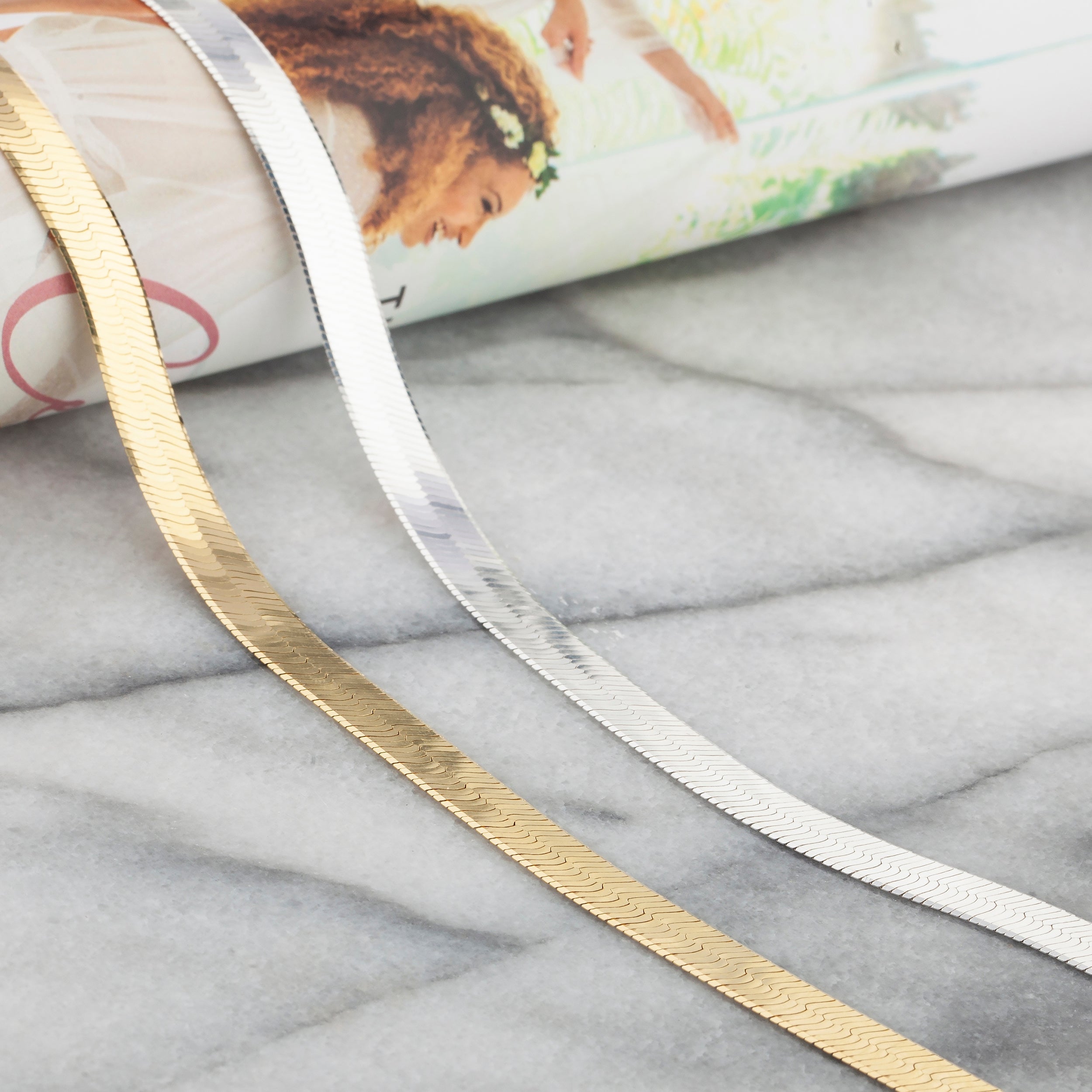 925 7mm Solid Herringbone Gold Plated Chain